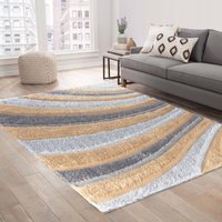 Modern Soft Waves Shimmer Shaggy Area Rugs - Ochre / 160x230 cm Rectangle