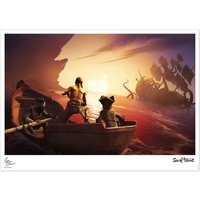 Sea of Thieves Limited Edition Row Boat and Sea Monster Art Print - Multi