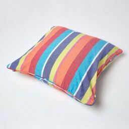 Homescapes Cotton Multi Coloured Stripe Cushion Cover - Multi Colour / 60cm - thumbnail 4