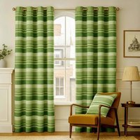 Homescapes Cotton Morocco Striped Curtain Pair - Green / 167cm / 228cm