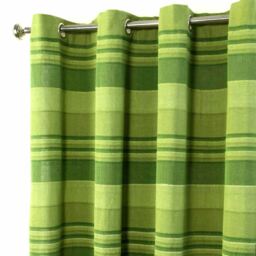 Homescapes Cotton Morocco Striped Curtain Pair - Green / 167cm / 228cm - thumbnail 3