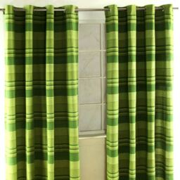 Homescapes Cotton Morocco Striped Curtain Pair - Green / 167cm / 228cm - thumbnail 2
