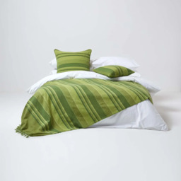 Homescapes Cotton Morocco Striped Curtain Pair - Green / 167cm / 228cm - thumbnail 5