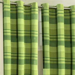 Homescapes Cotton Morocco Striped Curtain Pair - Green / 167cm / 228cm - thumbnail 4