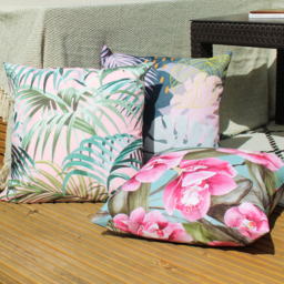 Abstract Palm Leaves Outdoor Cushion Cover - Teal - thumbnail 5
