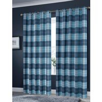 Printed Check Curtains - Teal / 167cm / 137cm