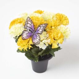 Homescapes Set of 2 Yellow  Pink Carnation Artificial Flowers in Grave Vases - Yellow, Pink - thumbnail 3