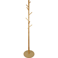 Wooden Coat Stand With 8 Hooks With Round Base - Brown