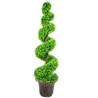 Green Large Leaf Spiral Trees with Decorative Planter - Green / 120cm