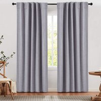 Pair of Solid Color Faux Linen Blackout Curtains - Grey / 229cm - thumbnail 1