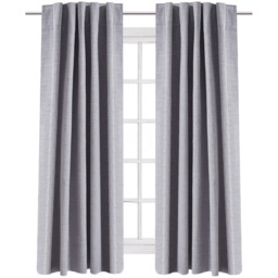 Pair of Solid Color Faux Linen Blackout Curtains - Grey / 229cm - thumbnail 4