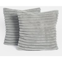 Pack Of Faux Fur Ribbed Cushion Covers - Grey / 2
