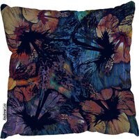 Decoration Dark Floral Motif Cushion - Blue / 60cm