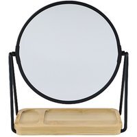 Black Frame Bamboo Base Cosmetic Mirror - Black and Natural
