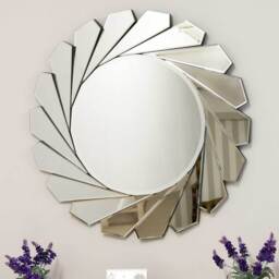 All Glass Stylised Aperture Round Wall Mirror - Silver - thumbnail 4