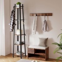 HOMCOM Industrial Coat Stand with 4 Storage Shelves and 8 Hooks  - Rustic Brown
