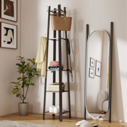 HOMCOM Industrial Coat Stand with 4 Storage Shelves and 8 Hooks  - Rustic Brown - thumbnail 2