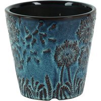Artisan Blue Dandelion Embossed Ceramic Plant Pot - Blue