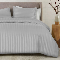Satin Stripe Duvet Covers - Silver / Superking - thumbnail 3