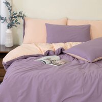 MHG Living Reversible 100% Cotton Duvet Cover Set with Pillowcases, Double, Purple - Purple / Double