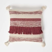 Homescapes Zadar Handwoven Fringed Red Kilim Cushion - Red - image 1
