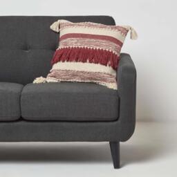 Homescapes Zadar Handwoven Fringed Red Kilim Cushion - Red - thumbnail 2