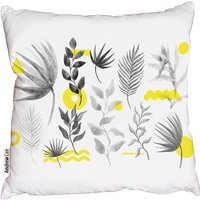 Halftone Floral , Juxtaposed Bright Bold Leaves Foliage  Cushion - Yellow / 60cm