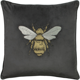 Hortus Embroidered Bee Cushion - Charcoal / 80 Polyester 20 Feather - thumbnail 2