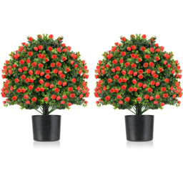 2 Pack Artificial Rose Topiary Ball Tree - Red - thumbnail 2
