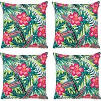 Tropical Pink Flower Outdoor Cushion (Set of 4) - White - image 1