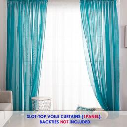 Voile Panel Curtain Slot Top - Teal / 36in - thumbnail 3