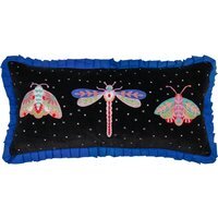 Darkling Beetles Embroidered Velvet Cushion - Cobolt / Polyester - thumbnail 1