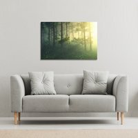 sun, trees in a haze of light, glowing fog among the trees Canvas Print - Green / 101cm / 152cm - thumbnail 1