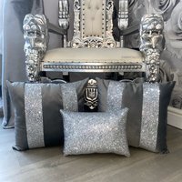 Grey and Silver Plush Velvet Glitter Cushion Cover Set - Grey