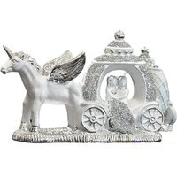 Silver Crushed Diamond Sparkly Carriage Couple Unicorn Ornament - Silver
