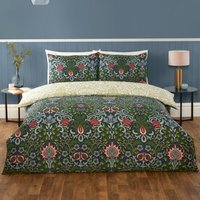 Heritage Flora Microfibre Fabric Reversible Duvet Cover Set with Pillowcase - Navy / King