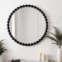 Como Large Round Beaded Wall Mirror 90x90cm - Matt Black