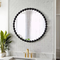 Como Large Round Beaded Wall Mirror 90x90cm - Matt Black - thumbnail 2