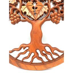 Tree of Life Grape Panel - Hand-Carved Wooden Wall Art - Brown - thumbnail 2
