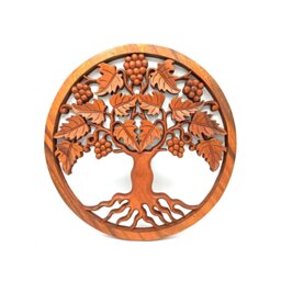 Tree of Life Grape Panel - Hand-Carved Wooden Wall Art - Brown - thumbnail 3