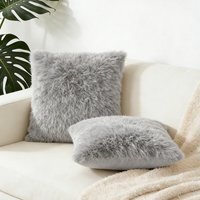 Set of 2 Square Faux Plush Throw Pillow Covers Pillowcases - Grey
