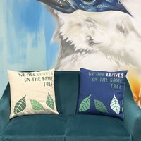 Printed Cotton Cushion Cover We are Leaves - Yellow,Blueand Natural