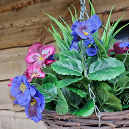 Best Artificial Pansy Hanging Basket - Plum - thumbnail 4