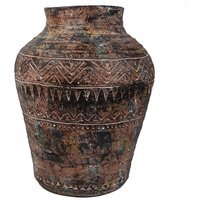 Aztec Large Composite Textured Vase Composite Plant Pot - Brown