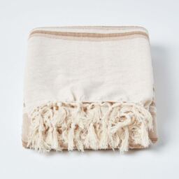 Cotton Morocco Striped Beige Throw - Beige / 360cm - thumbnail 3