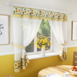 Keswick Yellow Floral Embroidery Window Set with Matching Tie Backs - Yellow / 91cm - thumbnail 4