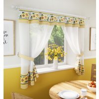 Keswick Yellow Floral Embroidery Window Set with Matching Tie Backs - Yellow / 91cm - thumbnail 1