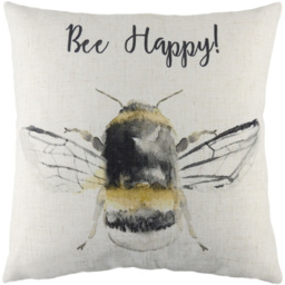 Bee Happy Printed Cushion - White / Polyester - thumbnail 2