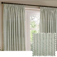 Hebden Striped Cotton Pencil Pleat Curtain Pair - Forest / 117cm / 183cm - image 1