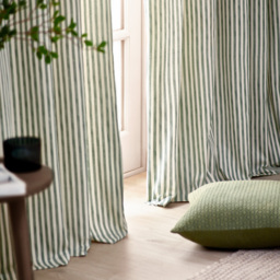 Hebden Striped Cotton Pencil Pleat Curtain Pair - Forest / 117cm / 183cm - thumbnail 4